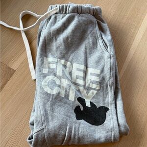 freecity Grey Sweatpants with White Logo and Black Dove Graphic